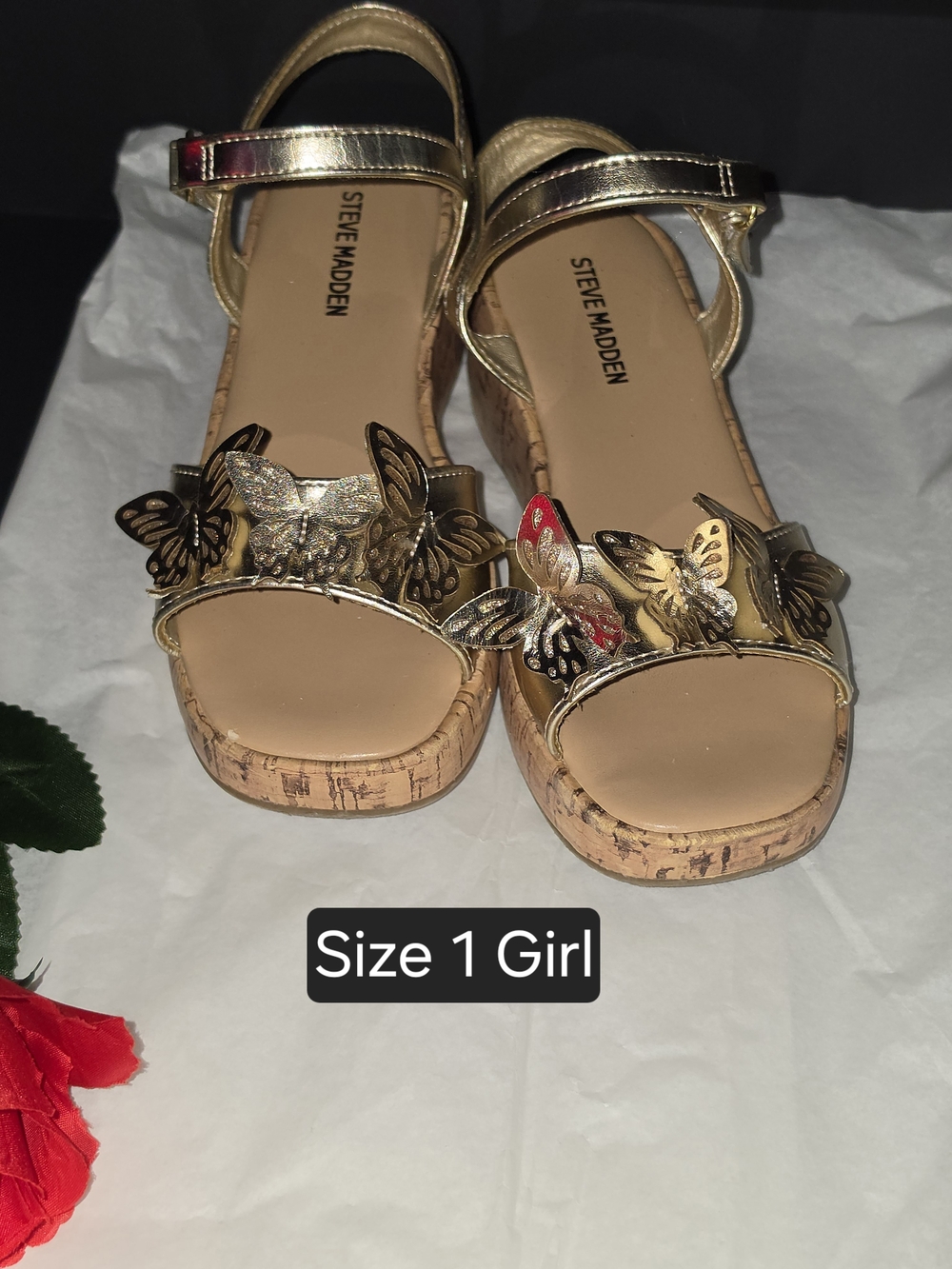 Steve Madden Girls' Gold Butterfly Cork Wedge Sandals